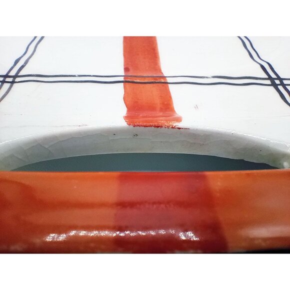 Red Plaid Serving Tray Takito Company Vintage Hand Painted Japan 10.25 In Crazed - Picture 7 of 16